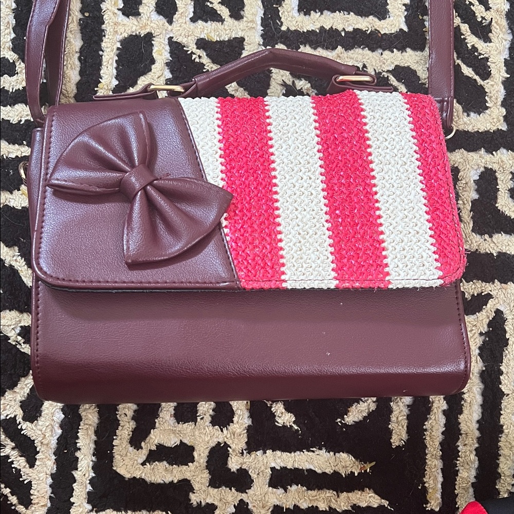 Elegant Burgundy and Red Striped Women's Bag